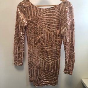 Rose Gold Sequin Long Sleeved Dress